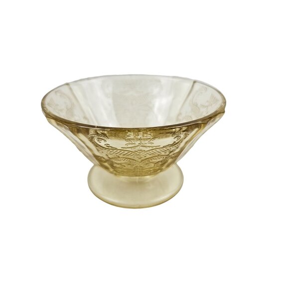 Vintage Madrid Yellow Depression Glass 2 Custard Bowls Embossed Floral Design - Picture 4 of 6